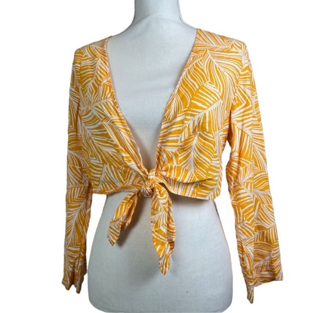 Shade & Shore Women's Tie Front‎ Top Beach Cover Yellow Palm S